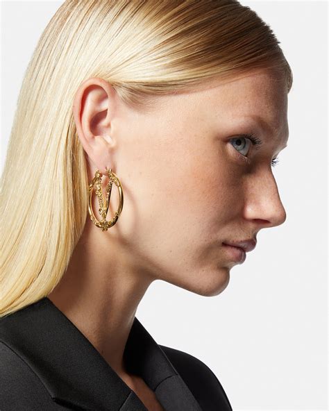 versace logo hoop earrings|Versace gold hoop earrings.